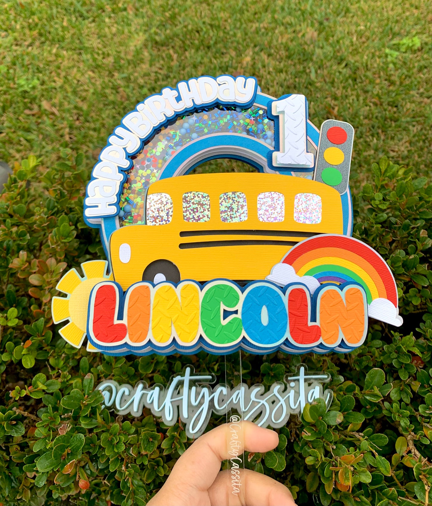 School Bus Cake Topper Shaker