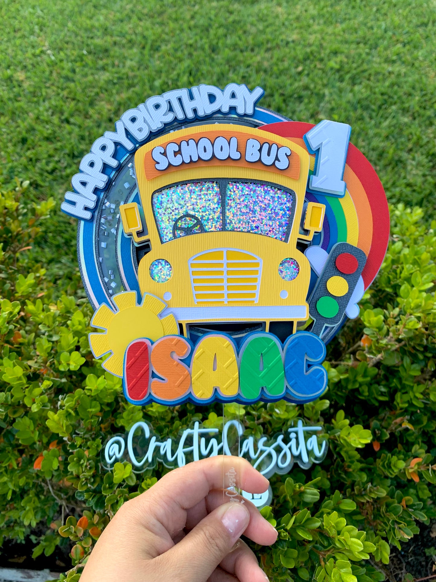 School Bus Cake Topper Shaker